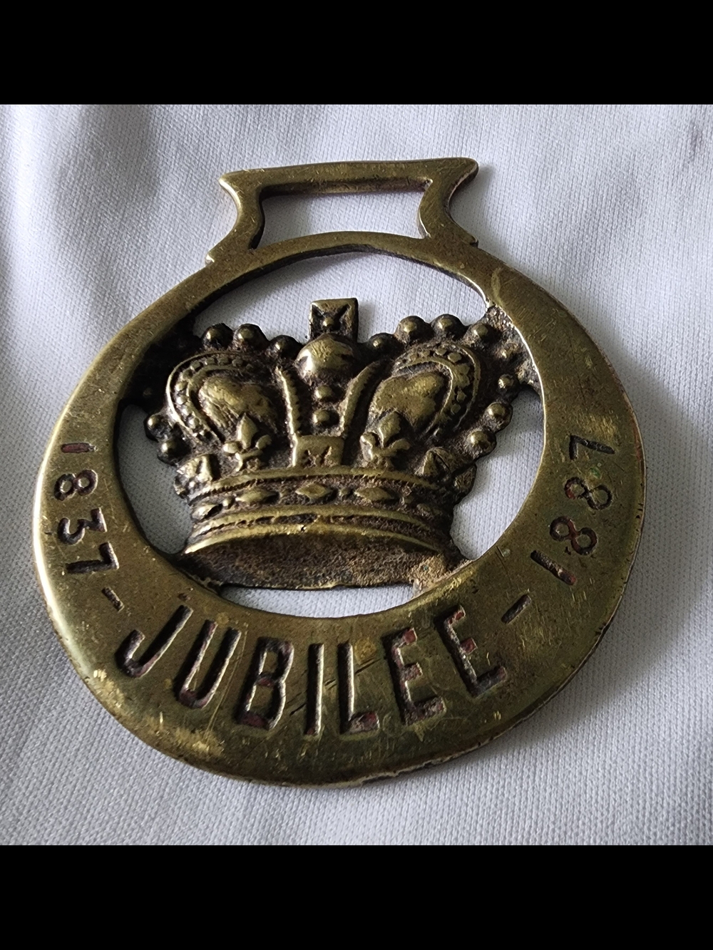 Brass Jubilee Crown Medallion Pendant - Antique Gold Tone